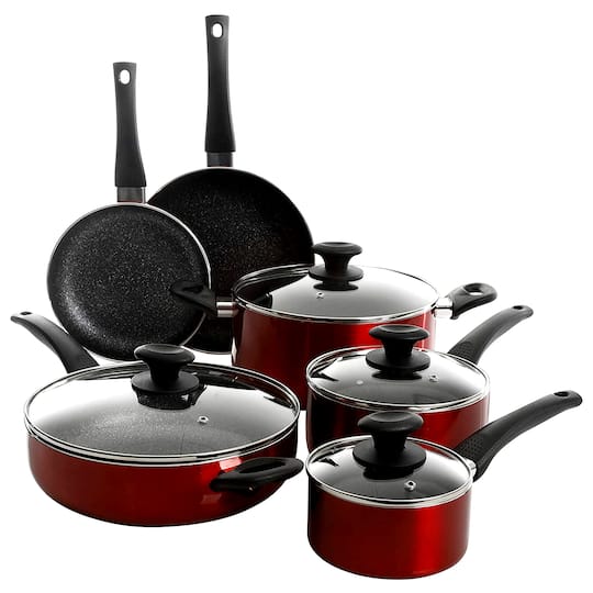 Oster Merrion 10-Piece Red Nonstick Aluminum Cookware Set